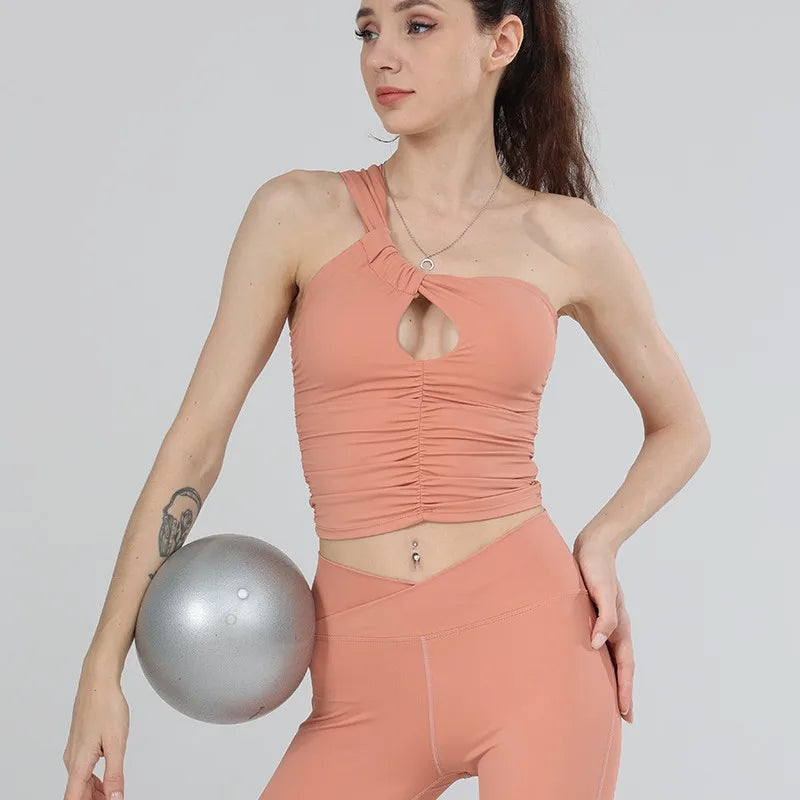 Love Nature New Women's Pleated, Seamless and Hollowed-out Fitness and Sports Vest, Slimming and Shaping Exercise and Yoga Wear