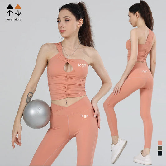 Love Nature New Women's Pleated, Seamless and Hollowed-out Fitness and Sports Vest, Slimming and Shaping Exercise and Yoga Wear